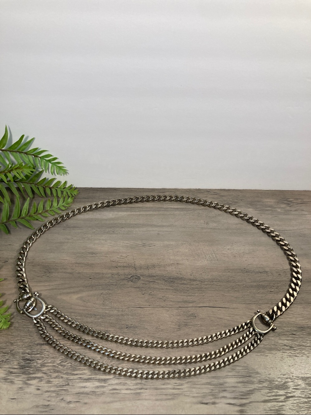 Silver Horsebit Curb Link Chain Belt Triple Drape Western Equestrian Glam
